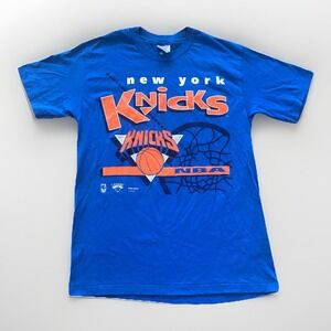 New York Knicks Shirt Mens M Vintage Hanes‎ Blue Cotton NBA Basketball 90s